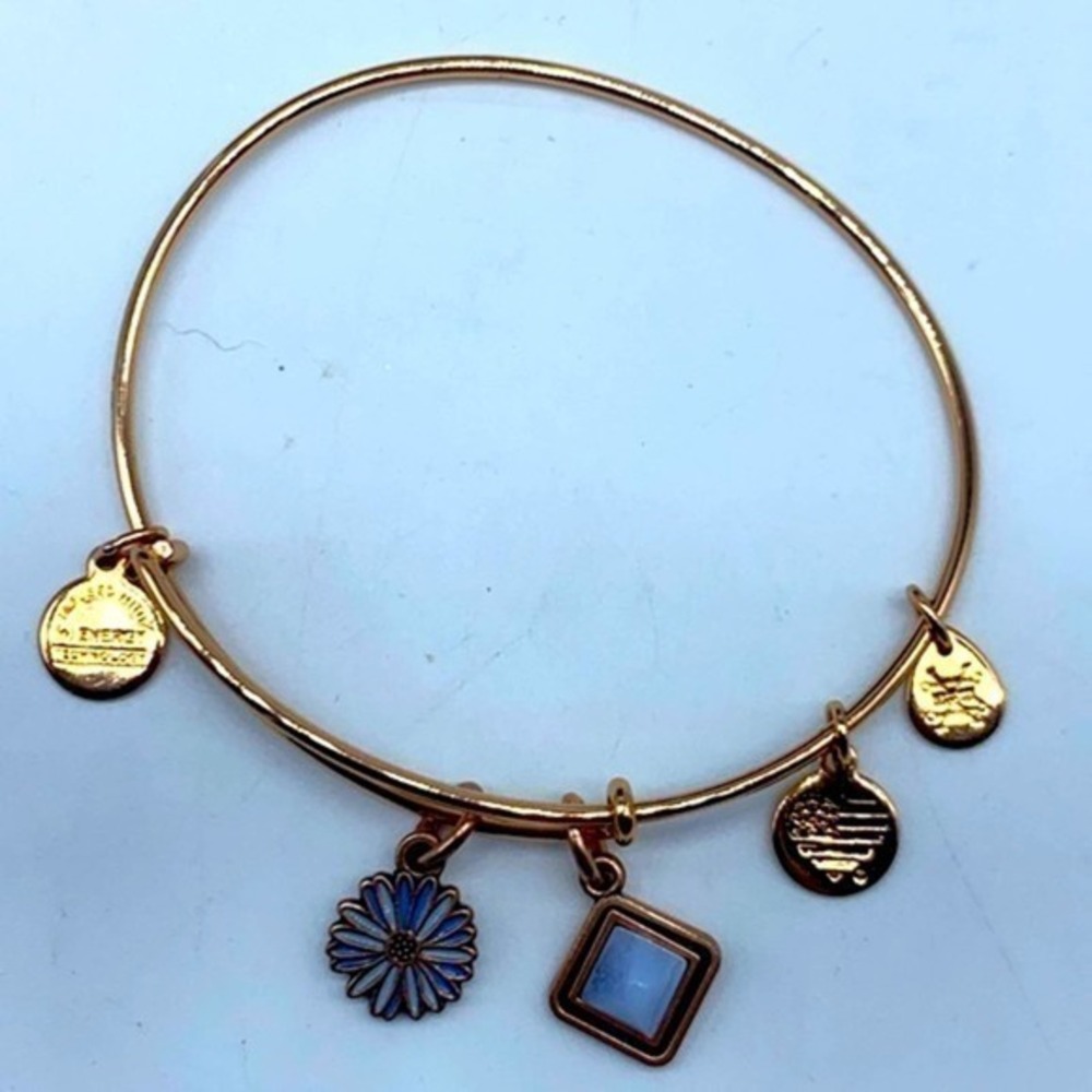 Alex And Ani blue daisy and gem bangle bracelet